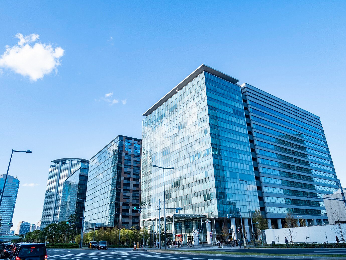 An upward view of modern corporate building