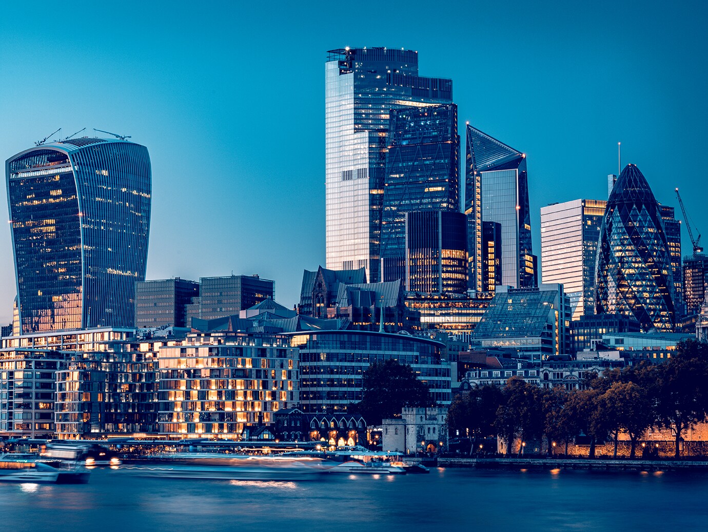 A view of corporate cityscape from river