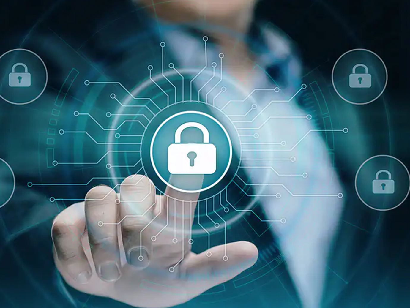 A finger tapping a lock icon