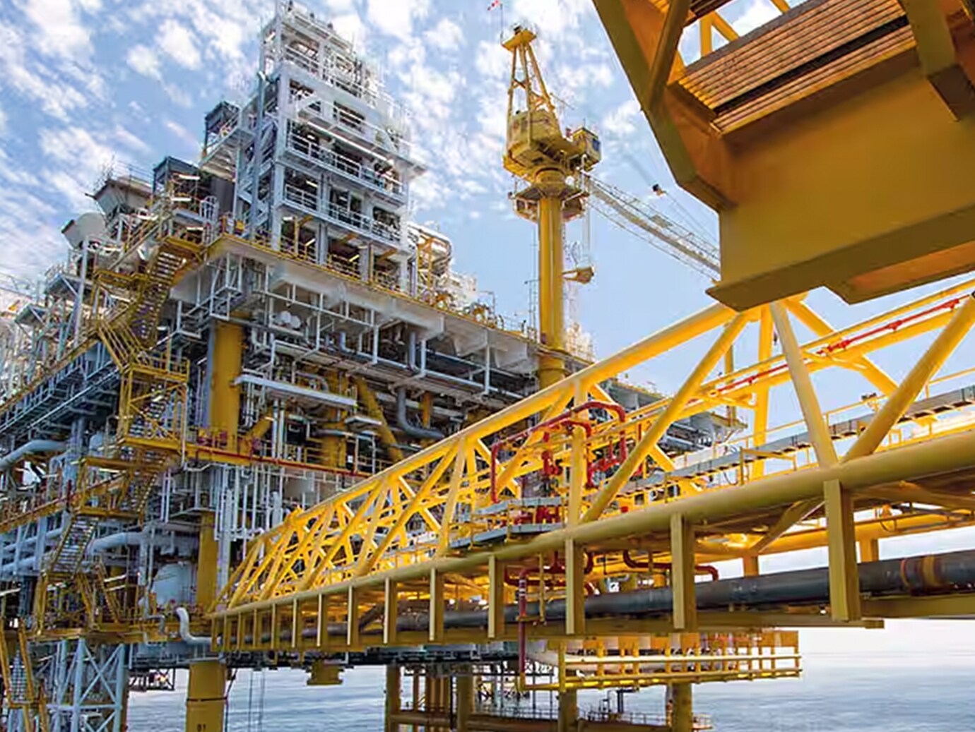 An offshore oil rig during the day