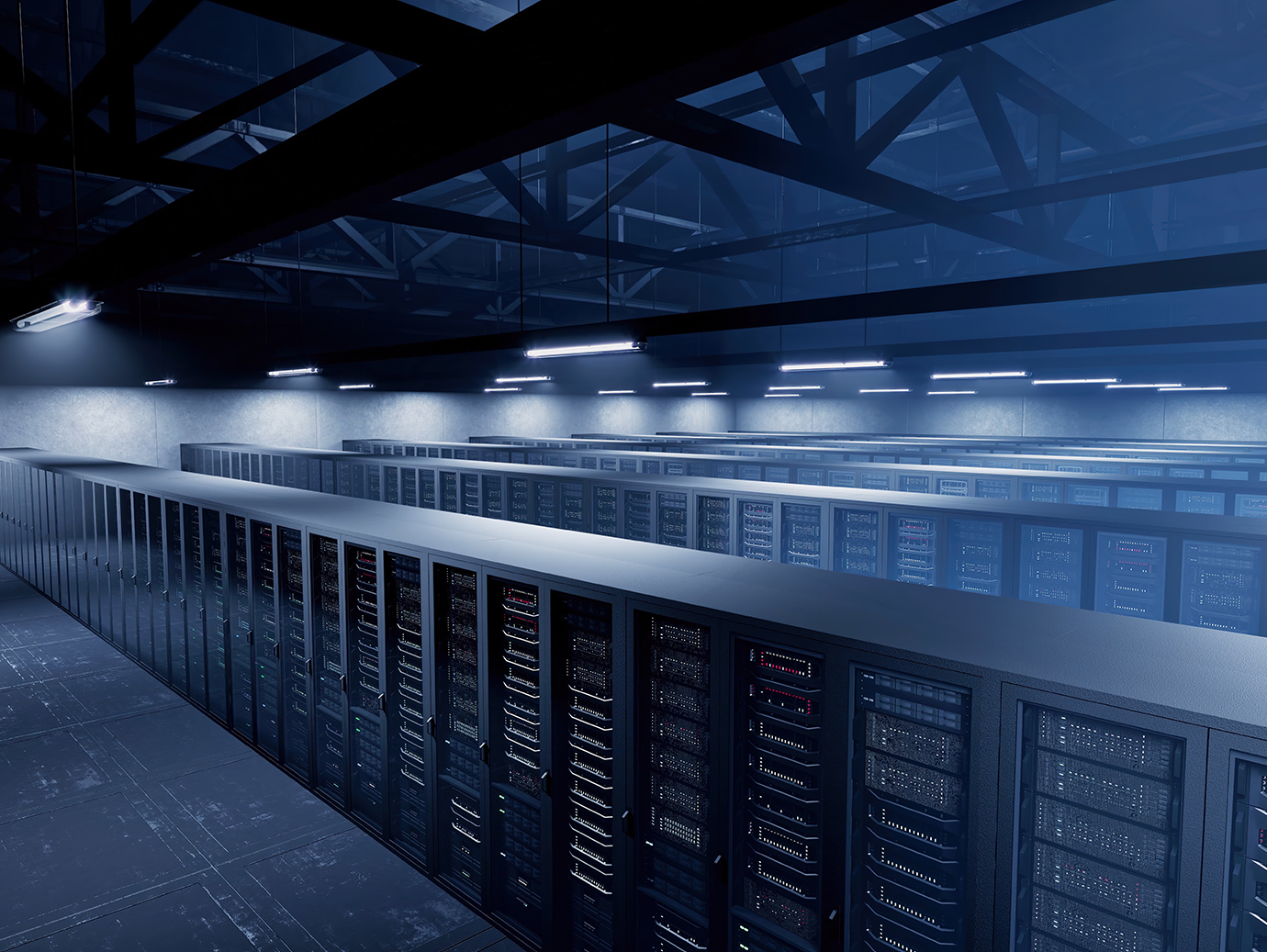 Rows of data racks in a server room