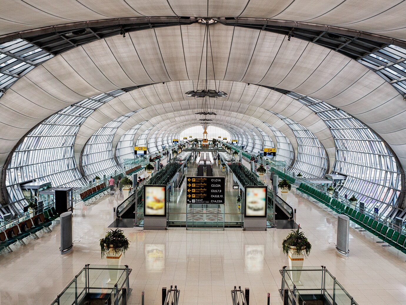 A view of a airport lounge