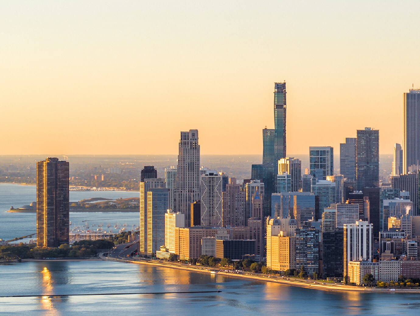 A view of cityscape along a shore